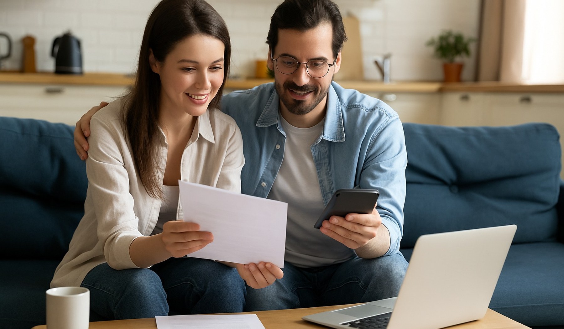 Couple étudiant un projet de financement à domicile